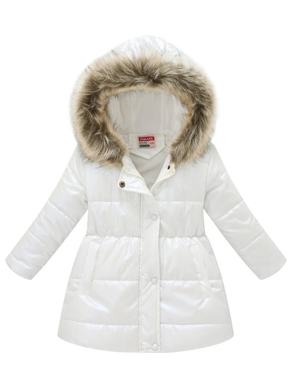 Winterjacke für Kinder im neuen Stil: Dicke, glänzende Kapuzenjacke für Jungen und Mädchen, mittellang