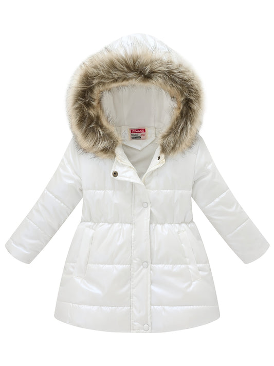 Winterjacke für Kinder im neuen Stil: Dicke, glänzende Kapuzenjacke für Jungen und Mädchen, mittellang