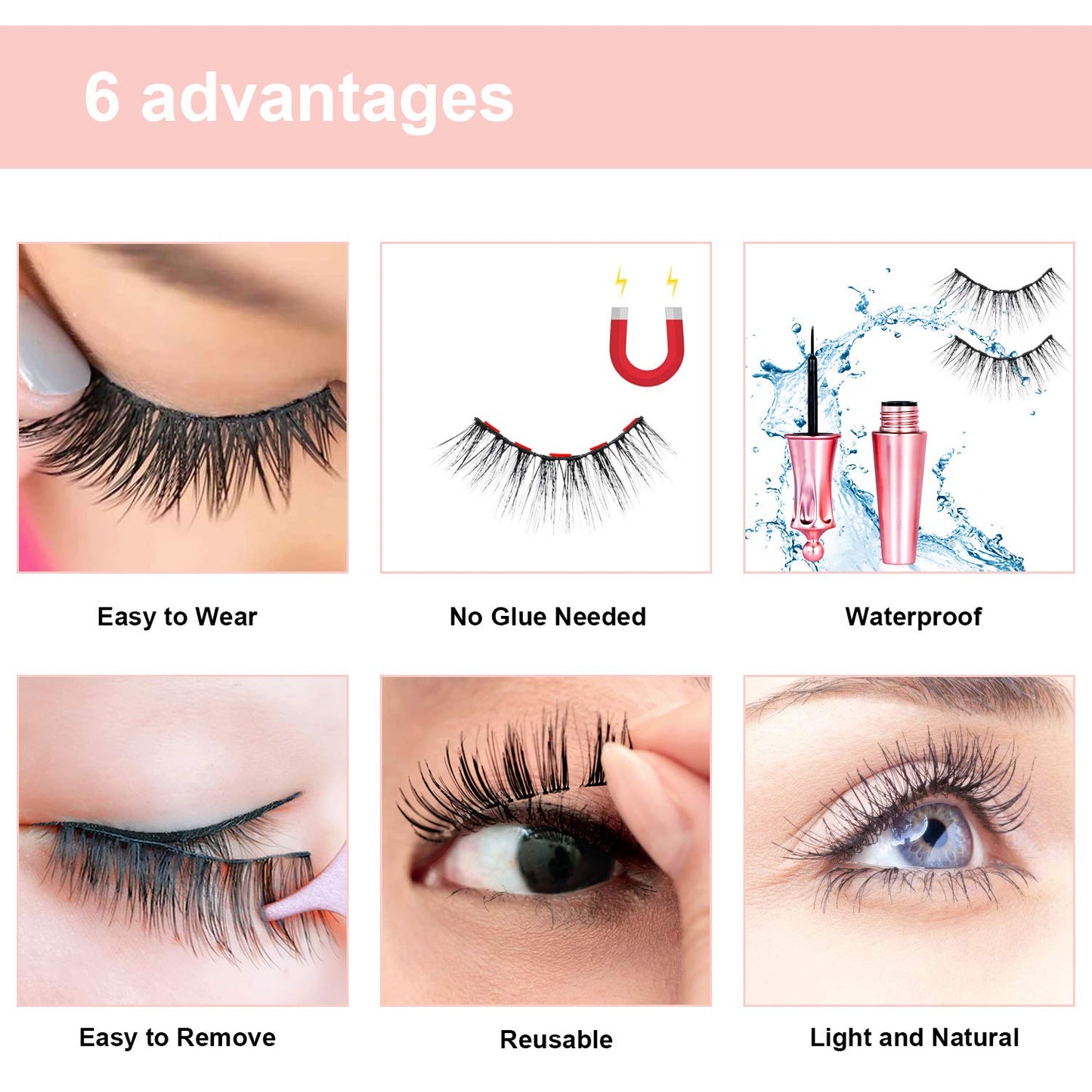 5 Paar magnetische Wimpern und Eyeliner-Set, wiederverwendbare 3D-Magnetwimpernverlängerung, kein Kleber erforderlich – Augen-Make-up-Sets für Mütter