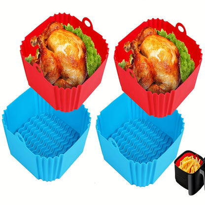 2pcs Square/rotundity Silicone Air Fryer Liner -8 Inches Reusable Air Fryer- Air Fryer Accessories - Air Fryer Insert for 4 to 7 QT Ovens And Microwave Accessories (red+blue), Air Fryer Oven Accessories, Chefman Air Fryer Acc