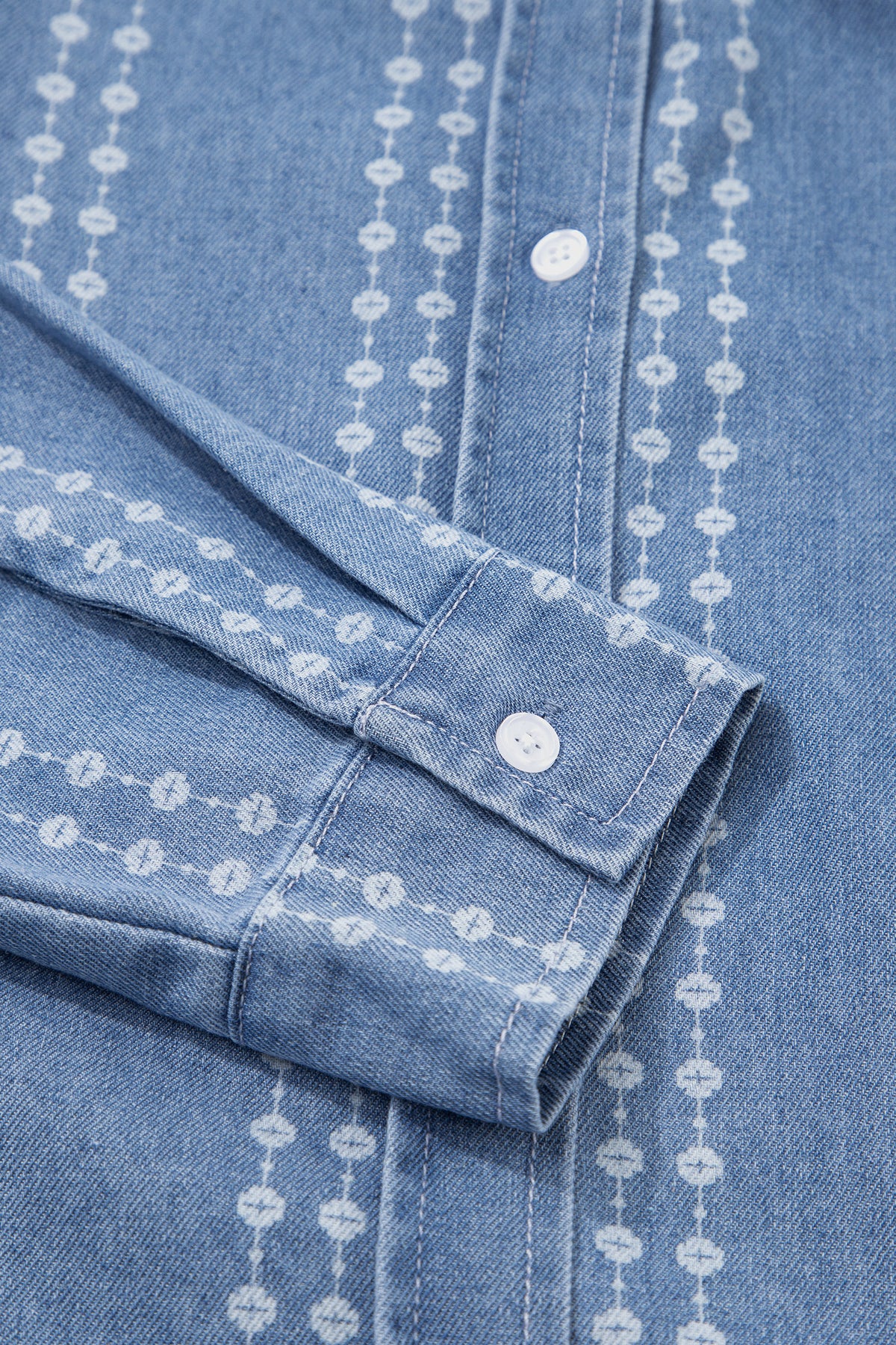 Myosotis Floral Print Button-Down Long Sleeve Denim Shirt