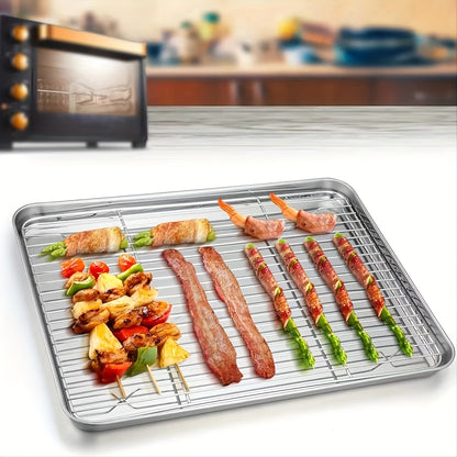 1pc Baking Sheet And Rack, Stainless Steel Cookie Sheet, Baking Pan Tray with Cooling Rack, Toxic & Healthy, Free & Dishwasher Safe, for Outdoor Picnic Party BBQ Accessories Kitchen Accessories