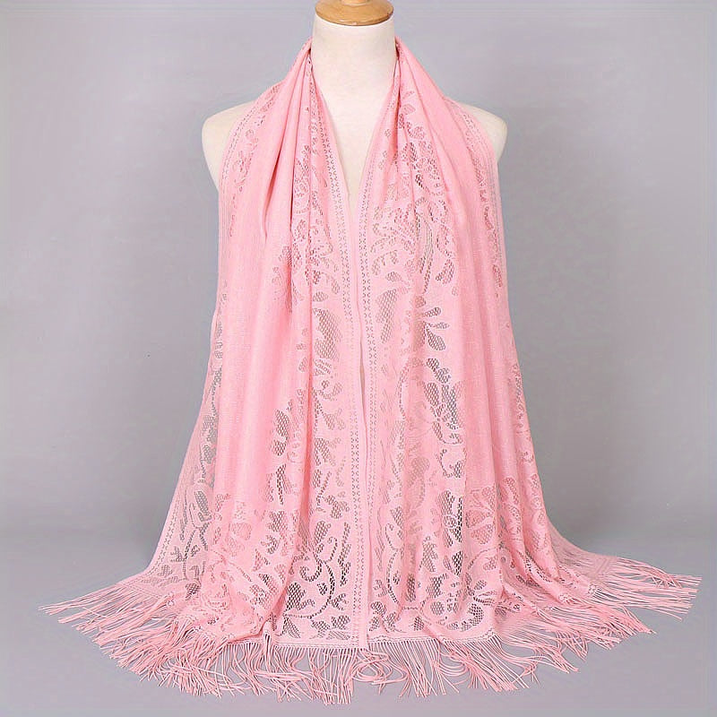 [Schal aus floraler Spitze mit Quasten] Damen-Schal aus floraler Spitze mit Quasten, weicher Netzstoff mit Fransen, Brautschal für Hochzeits- und Abendkleider