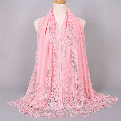 [Schal aus floraler Spitze mit Quasten] Damen-Schal aus floraler Spitze mit Quasten, weicher Netzstoff mit Fransen, Brautschal für Hochzeits- und Abendkleider