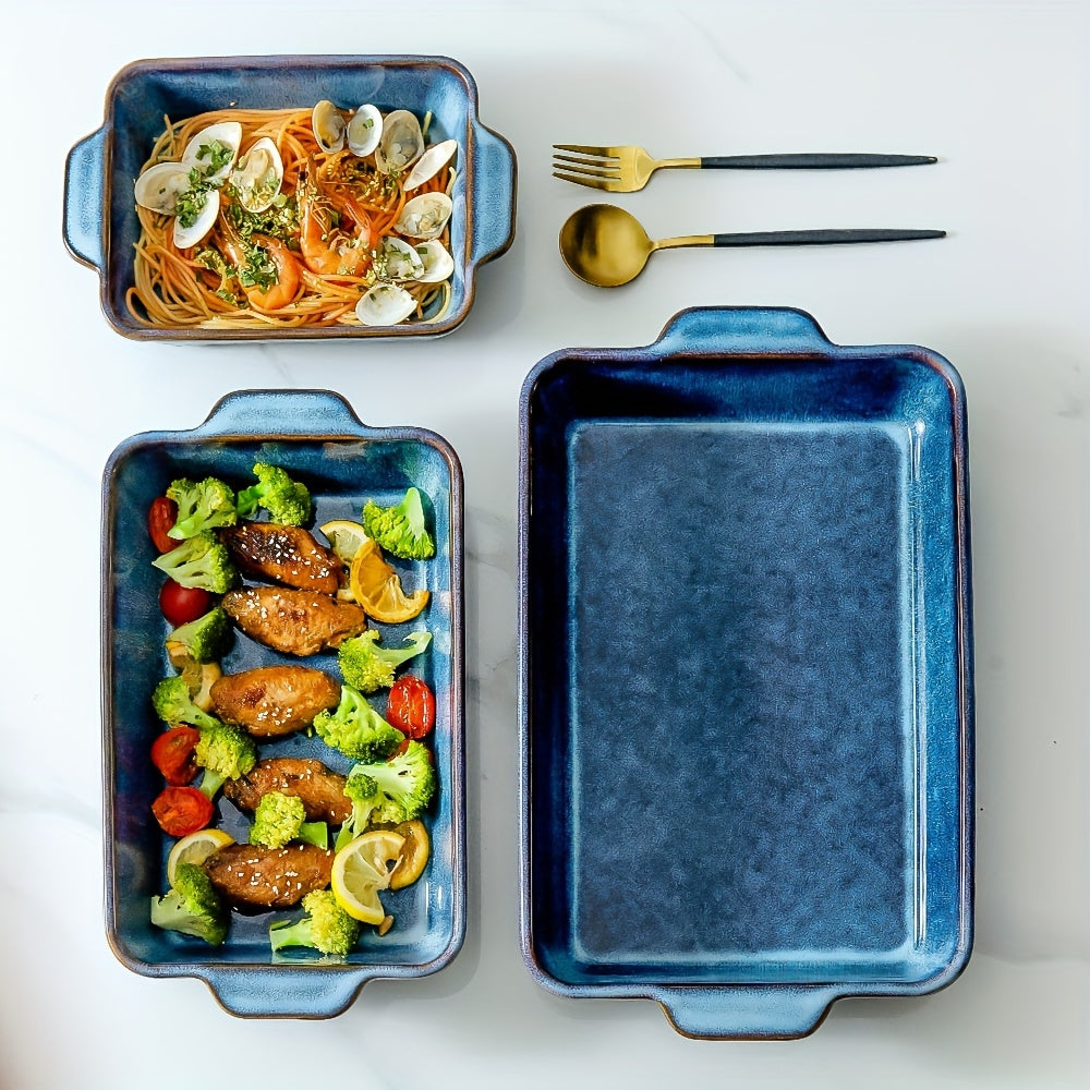 3pcs Bakeware Set, Ceramic Baking Dish Set, Rectangular Casserole Dish Set, Lasagna Pan, Baking Pans Set for Cooking, Cake Dinner, Kitchen, 9 X 13 Inches, Reactive Glaze 3pcs (Nebula Blue) KOOV