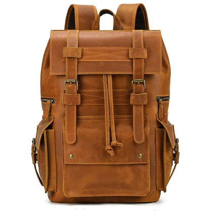 Vintage Crazy Horse Leather Backpack with Large Capacity
